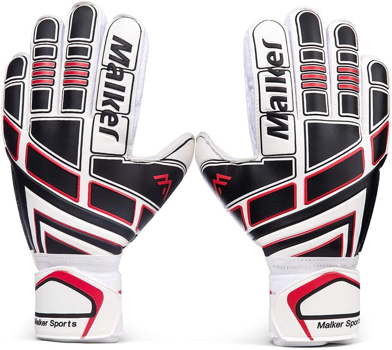 Malker Soccer Goalie Gloves Goalkeeper Gloves with Fingersave and Double Wrist Protection, Strong Grip Goalkeeper Gloves for Youth&Adult Size 7 (White) - Image 1